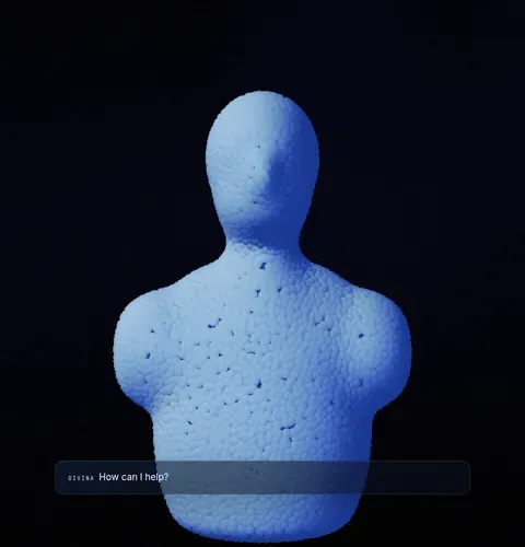 The finished figure, made of tens of thousands of small blue beads.